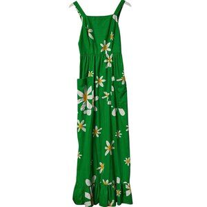 Vintage Waltah Clarke's Hawaiian Maxi Dress Womens 60s 70s Green Floral Pinafore